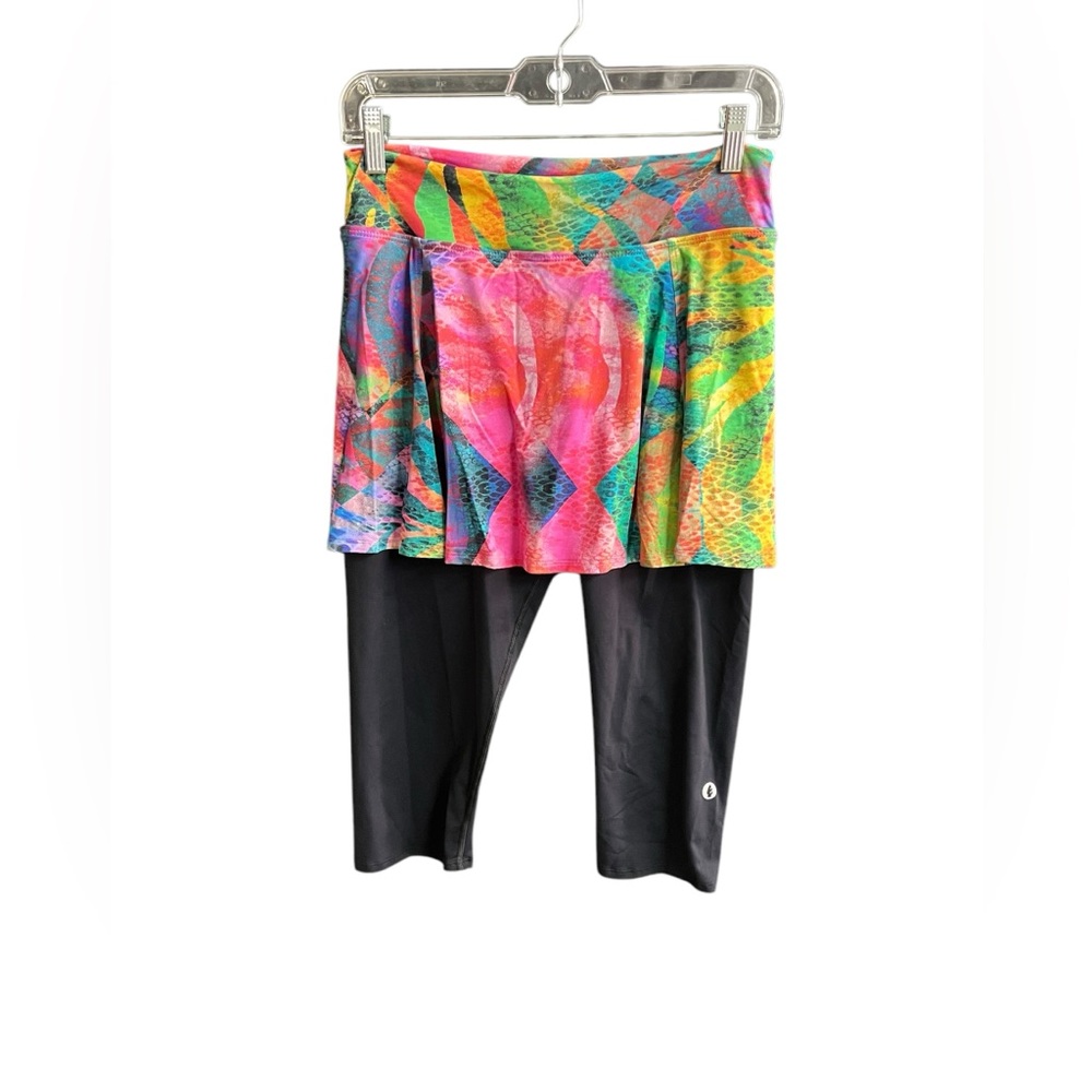 DonaJo L women’s neon printed skirted Capri leggings - Picture 2 of 5